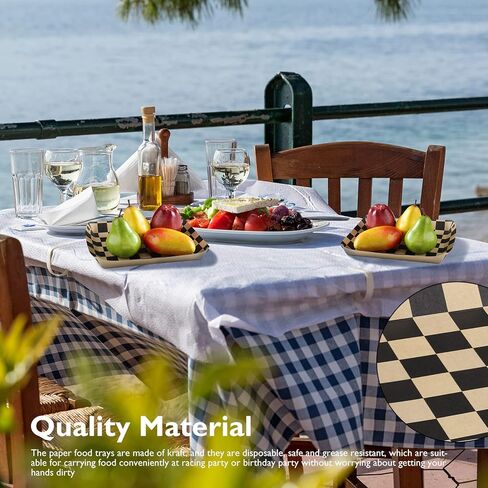 30 قطعة من صواني الطعام الورقية المربعة، صواني من الورق المقوى للاستعمال مرة واحدة، قوارب الطعام الورقية، لوازم حفلات أعياد الميلاد وأعياد الميلاد، صواني بيضاء وسوداء لصواني الفشار هوت دوج، 9.8 × 7.5 × 1.2 بوصة in Kuwait