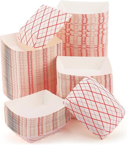 علبة طعام ورقية من دانات 500 عبوة سعة 1/4 رطل، صينية طعام للاستعمال مرة واحدة، صينية ورق مربعة باللون الأحمر والأبيض، حاوية طعام من الورق المقوى المقاوم للدهون للتخييم وحفلات الكرنفال، تحمل التوابل والوجبات الخفيفة الساخنة والباردة in Kuwait