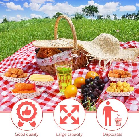 علبة طعام ورقية من دانات 500 عبوة سعة 1/4 رطل، صينية طعام للاستعمال مرة واحدة، صينية ورق مربعة باللون الأحمر والأبيض، حاوية طعام من الورق المقوى المقاوم للدهون للتخييم وحفلات الكرنفال، تحمل التوابل والوجبات الخفيفة الساخنة والباردة in Kuwait