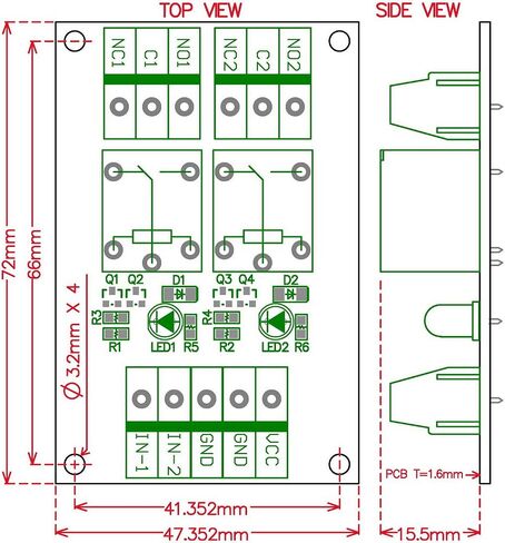 Electronics-Salon DIN Rail Mount 2 SPDT 10Amp Power Relay Interface Module, DC 12V Version. in Saudi Arabia