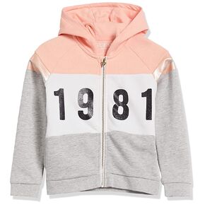 GUESS Girls' Little Glitter Print Logo Color Block Eco Brushed Terry Hoodie in Saudi Arabia