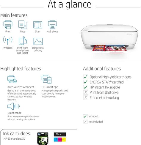 HP DeskJet 3634 Compact All-in-One Wireless Printer with Mobile Printing, HP Instant Ink or Amazon Dash replenishment readyy (K4T93A) in Saudi Arabia