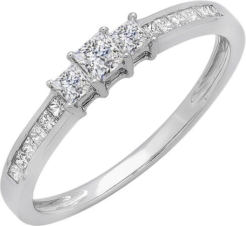 Dazzlingrock Collection Princess Cubic Zirconia CZ Bridal 3 Stone Engagement Ring (0.55 ctw, Color White, Clarity Clean) | 925 Sterling Silver in Saudi Arabia
