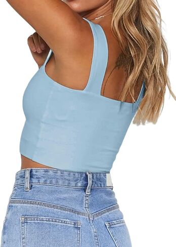 Remidoo Women's Summer Strappy Basic Solid Sleeveless Stretch Crop Tank Top in Saudi Arabia