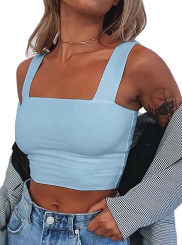 Remidoo Women's Summer Strappy Basic Solid Sleeveless Stretch Crop Tank Top in Saudi Arabia