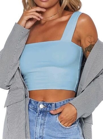 Remidoo Women's Summer Strappy Basic Solid Sleeveless Stretch Crop Tank Top in Saudi Arabia