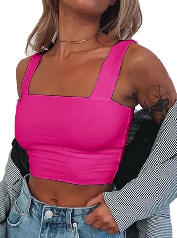 Remidoo Women's Summer Strappy Basic Solid Sleeveless Stretch Crop Tank Top in Saudi Arabia