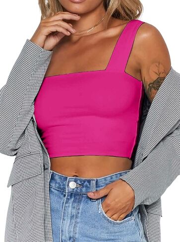 Remidoo Women's Summer Strappy Basic Solid Sleeveless Stretch Crop Tank Top in Saudi Arabia