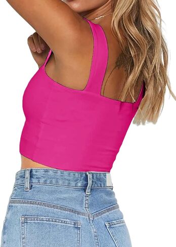 Remidoo Women's Summer Strappy Basic Solid Sleeveless Stretch Crop Tank Top in Saudi Arabia