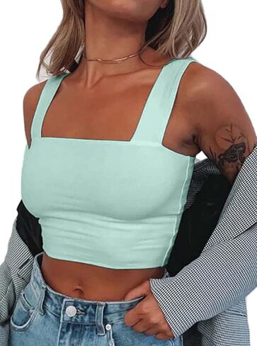 Remidoo Women's Summer Strappy Basic Solid Sleeveless Stretch Crop Tank Top in Saudi Arabia