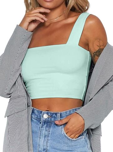 Remidoo Women's Summer Strappy Basic Solid Sleeveless Stretch Crop Tank Top in Saudi Arabia