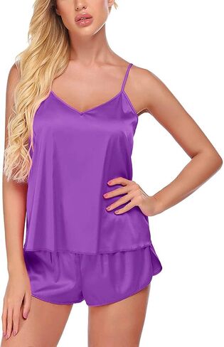 Satin Pajamas Pajamas Nightwear Sexy Set Set Shorts Womens Lingerie Cami Intimates Sexy Lingerie for Her (Hot Pink, XL) in Kuwait