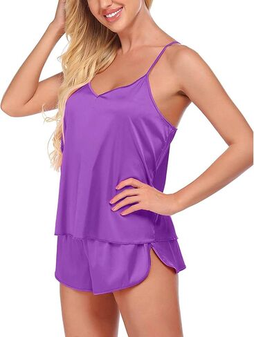 Satin Pajamas Pajamas Nightwear Sexy Set Set Shorts Womens Lingerie Cami Intimates Sexy Lingerie for Her (Hot Pink, XL) in Kuwait