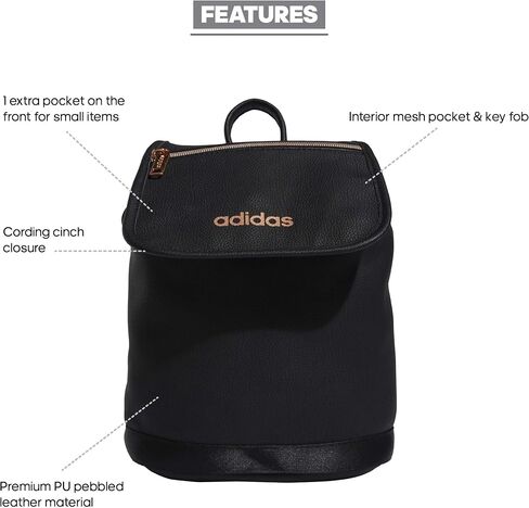 حقيبة ظهر Adidas Premium Mini، جلد PU أسود/ذهبي وردي، مقاس واحد in Kuwait