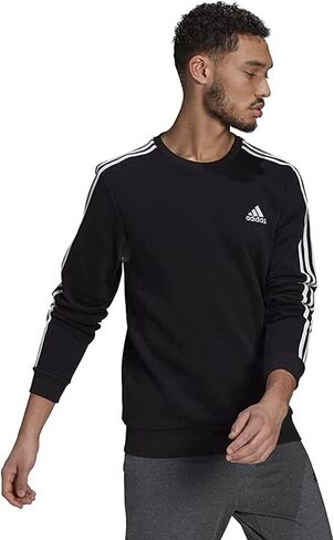Adidas Men's 3-Stripe Fleece Crew Neck Pullover Sweatshirt (X-Large, Black) in Saudi Arabia