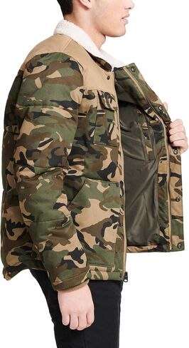 Levi's Men's Quilted Mixed Media Shirttail Work Wear Puffer Jacket معزول in Kuwait