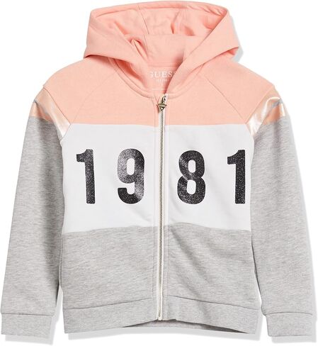 GUESS Girls' Little Glitter Print Logo Color Block Eco Brushed Terry Hoodie in Saudi Arabia