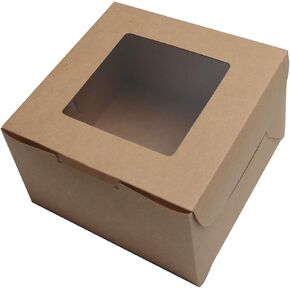 PQZKLDP 12Packs 6x6x5 Inches Brown Kraft Cake Boxes with Window, Gift Packing, Bakery Boxes, Dessert, Pastry, Cupcake, Pie Cookies, With Stickers,66 FT Twine (6 * 6 * 5 Inch, Brown) in Saudi Arabia