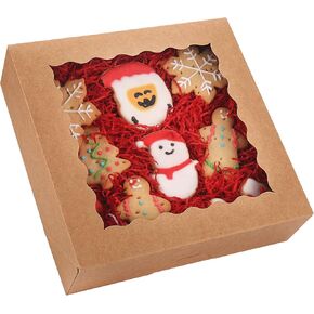 جيتو 20 عبوة من صناديق الفطائر مع نافذة، 9 انش × 9 انش × 2.5 انش، صناديق بسكويت بنية منبثقة تلقائيا، صناديق مخبوزات كرافت للمافن والدونات والمعجنات in Kuwait