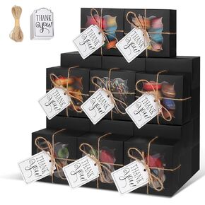 KPOSIYA 10 Pcs Black Bakery Boxes with Window Individual Cupcake Boxes 4x4x2.5 Inches Cookie Boxes Kraft Paper Black Gift Box for Pastries, Cookies, Pie, Donuts, Macaroon