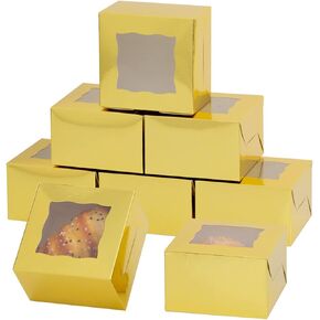 100Pcs Paper Cookie Boxes With Window Small Bakery Boxes 4x4x2.5 Inches Mini Cake Boxes For Pastries,Cupcakes,Desserts,Donuts,Chocolate Strawberries,Candy,Treat Boxes(4 * 4 * 2.5,Black)