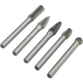 Aramox 5PCS Single Cut Rotary Burr File Set Cutting Burr Set Tungsten Carbide 6mm 1/4in Shank for Polishing Grinding Woodworking Carving(ADEFG)
