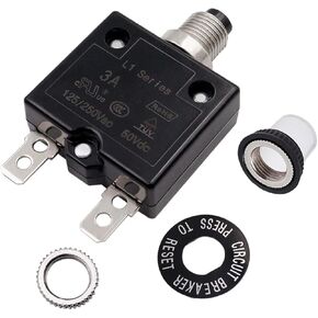 smseace 25Amp زر كهربائي قواطع 125/250VAC، واقي الحمل الزائد الحراري L1 سلسلة مع إعادة تعيين يدوي، غطاء زر مقاوم للماء L1-25A