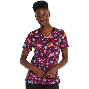 Dickies EDS Women Scrubs Top V-Neck Print DK876