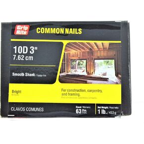GRIP-RITE 10C1 FASN'ERS 10D 9 Gauge 5/16" Head Bright Common 3" Construction/Framing Nails 66 Pack in Saudi Arabia