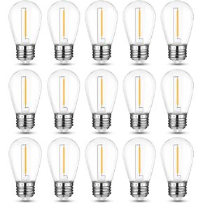 Mlambert LED String Light Bulbs, Shatterproof Outdoor String S14 Replacement Light Bulbs, Waterproof 1W LED Edison Bulbs Equal to 11W Incandescent, 2700K Warm White, E26 Bulb, 15 Pack, Not Solar Bulbs