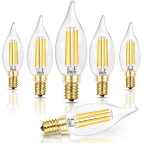 Hizashi 90+ ​​CRI LED Candelabra Bulb 40W يعادل E12 LED لمبة عكس الضوء 2700K أبيض دافئ ناعم، مصابيح إضاءة الثريا، 4W 450LM لهب طرف CA10 لمبات ضوء الشموع، مدرج في قائمة UL - 12 حزمة