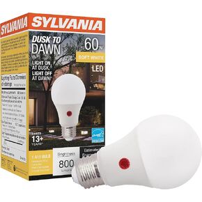 SYLVANIA Dusk to Dawn A19 LED Light Bulb with Auto On/Off Light Sensor, 60W=9W, 800 Lumens, 5000K, Daylight - 1 Pack (41289)