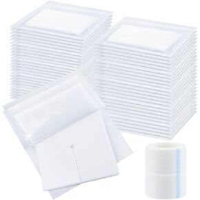 Timgle 200 Pcs 4" x 4" Split Gauze Pads 6 Ply Split Drain Sponge Gauze Non Woven Slit Bandage Split Gauze Sponges with 2 Roll of Tape for Wound Care Tubes Drains Supplies in Kuwait