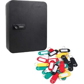 Steel Key Cabinet Security Box Wall Mount with Combination Lock and Radom Color Key Tags-Holds 24 Keys