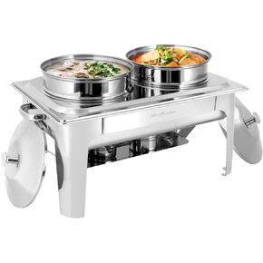 2 x 4.8QT/4.5L Stainless Steel Soup Chafer,2-Pot Commercial Soup Warmer Station,Round Food Servers Chafing Dish Pot with Lids for Buffet Catering Parties Restaurant in Kuwait