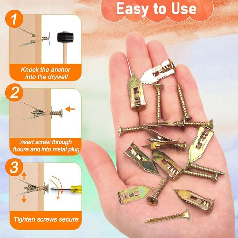 100 قطعة من مثبتات الحوائط الجافة ذاتية الحفر مع براغي، 50 قطعة من المراسي المعدنية ذاتية الحفر من Ahier ومجموعة براغي 50 قطعة، بدون مثقاب أو ثقوب في الحائط لتثبيت التلفزيون والرف والخزانة والستائر والخط in Saudi Arabia