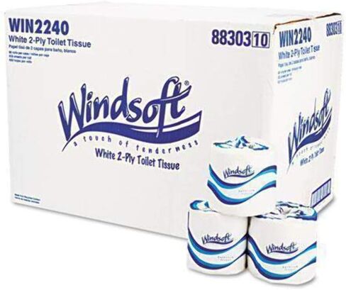 مناديل حمام فاخرة من Windsoft 2240 بكرة واحدة بطبقتين من طبقتين، 500 ورقة / لفة، 96 بكرة / علبة in Saudi Arabia
