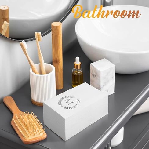 200 Pack Monogrammed Disposable Napkins Silver Foil Letter M Guest Napkins Initial Disposable Hand Paper Towels for Wedding Engagement Baby Shower Party Home Kitchen Bathroom Dinner Decorative Towels in Kuwait