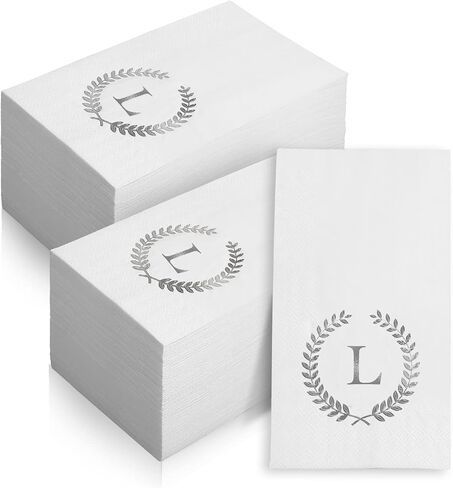 200 Pack Monogrammed Disposable Napkins Silver Foil Letter M Guest Napkins Initial Disposable Hand Paper Towels for Wedding Engagement Baby Shower Party Home Kitchen Bathroom Dinner Decorative Towels in Kuwait