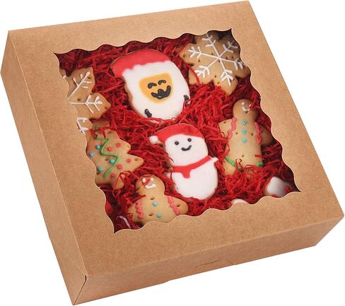 جيتو 20 عبوة من صناديق الفطائر مع نافذة، 9 انش × 9 انش × 2.5 انش، صناديق بسكويت بنية منبثقة تلقائيا، صناديق مخبوزات كرافت للمافن والدونات والمعجنات in Kuwait