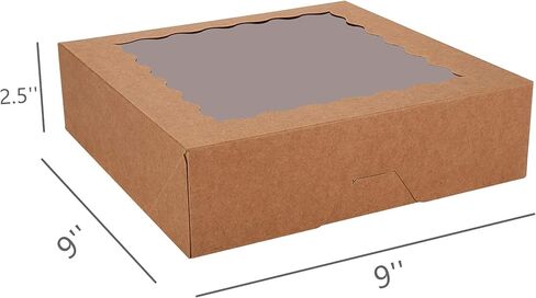 جيتو 20 عبوة من صناديق الفطائر مع نافذة، 9 انش × 9 انش × 2.5 انش، صناديق بسكويت بنية منبثقة تلقائيا، صناديق مخبوزات كرافت للمافن والدونات والمعجنات in Kuwait