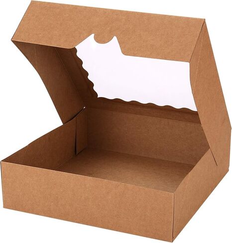 جيتو 20 عبوة من صناديق الفطائر مع نافذة، 9 انش × 9 انش × 2.5 انش، صناديق بسكويت بنية منبثقة تلقائيا، صناديق مخبوزات كرافت للمافن والدونات والمعجنات in Kuwait