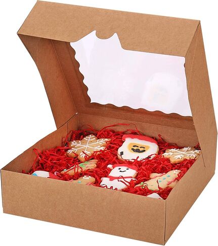 جيتو 20 عبوة من صناديق الفطائر مع نافذة، 9 انش × 9 انش × 2.5 انش، صناديق بسكويت بنية منبثقة تلقائيا، صناديق مخبوزات كرافت للمافن والدونات والمعجنات in Kuwait