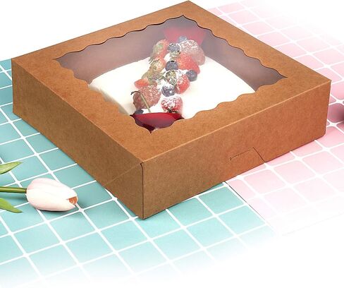 جيتو 20 عبوة من صناديق الفطائر مع نافذة، 9 انش × 9 انش × 2.5 انش، صناديق بسكويت بنية منبثقة تلقائيا، صناديق مخبوزات كرافت للمافن والدونات والمعجنات in Kuwait