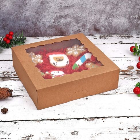 جيتو 20 عبوة من صناديق الفطائر مع نافذة، 9 انش × 9 انش × 2.5 انش، صناديق بسكويت بنية منبثقة تلقائيا، صناديق مخبوزات كرافت للمافن والدونات والمعجنات in Kuwait