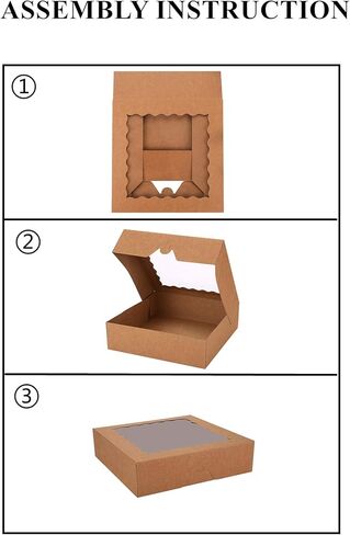 جيتو 20 عبوة من صناديق الفطائر مع نافذة، 9 انش × 9 انش × 2.5 انش، صناديق بسكويت بنية منبثقة تلقائيا، صناديق مخبوزات كرافت للمافن والدونات والمعجنات in Kuwait