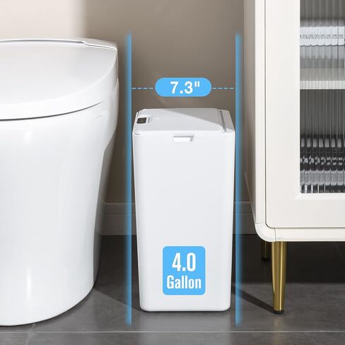 سلة مهملات الحمام بدون لمس من TrashAid مع غطاء، سلة مهملات بمستشعر حركة سعة 4.0 جالون أوتوماتيكية، سلة قمامة بلاستيكية ذكية سلة مهملات بيضاء صغيرة للمرحاض والمكتب والمركبات الترفيهية وغرفة النوم وغرفة المعيشة in Kuwait