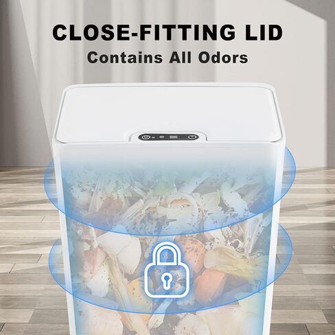 سلة مهملات الحمام بدون لمس من TrashAid مع غطاء، سلة مهملات بمستشعر حركة سعة 4.0 جالون أوتوماتيكية، سلة قمامة بلاستيكية ذكية سلة مهملات بيضاء صغيرة للمرحاض والمكتب والمركبات الترفيهية وغرفة النوم وغرفة المعيشة in Kuwait