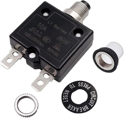 smseace 25Amp زر كهربائي قواطع 125/250VAC، واقي الحمل الزائد الحراري L1 سلسلة مع إعادة تعيين يدوي، غطاء زر مقاوم للماء L1-25A in Kuwait