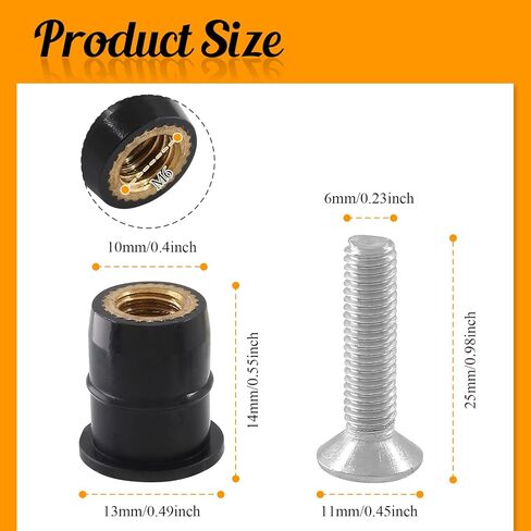 12Pairs M4 Rubber Well Nuts Neoprene Expansion Brass Nuts Fairing Universal Motorcycle Fasteners with Stainless Steel Pozi Screws for Canoe, Boat, Kayak in Kuwait